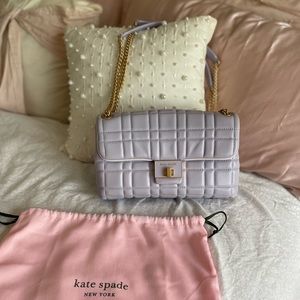 Kate Spade Evelyn Lavender Cream Convertible Quilted Leather Shoulder Bag